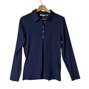 KJUS Women’s Collagen Long Sleeve Polo UV Protection Performance Golf Top Blue M